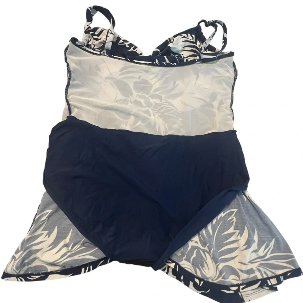 Beach House One Piece Swimsuit Swim-dress Size 16 Navy White Floral